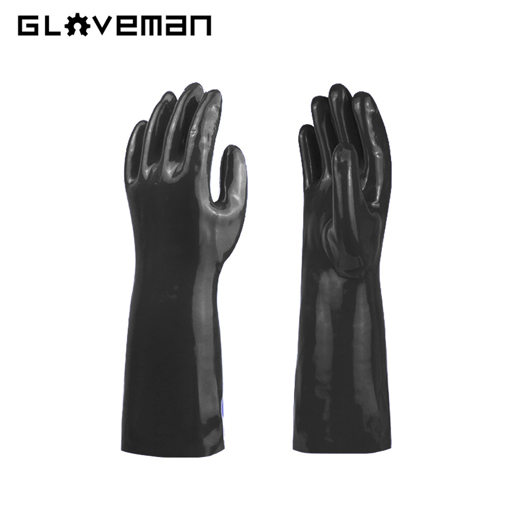 GLOVEMAN 35/40/45cm oil acid alkali chemical resistant industrial safety work rubber Long sleeve red PVC coated waterproof glove