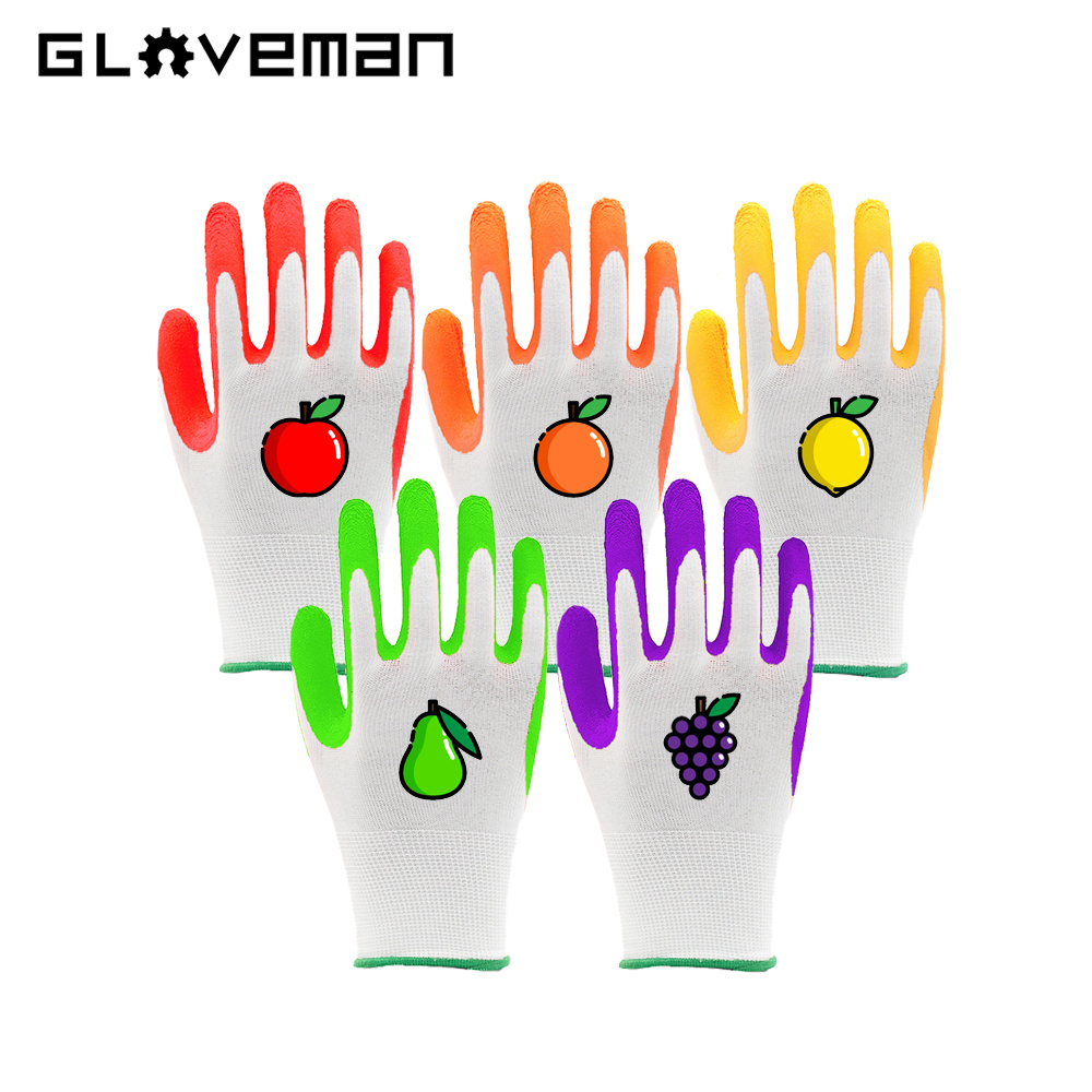 GLOVEMAN kids women fruit printing rigger industrial construction gardening safety work nitrile latex coated garden gloves