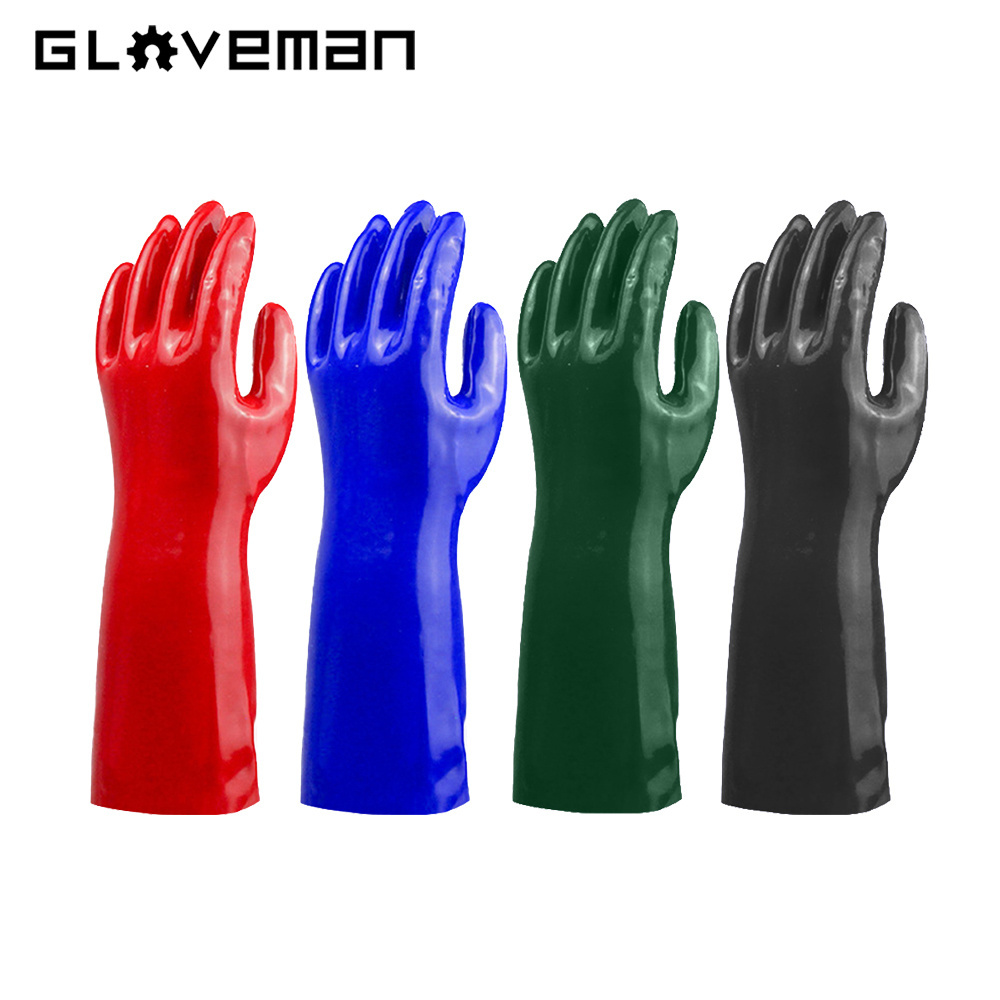 GLOVEMAN 35/40/45cm oil acid alkali chemical resistant industrial safety work rubber Long sleeve red PVC coated waterproof glove