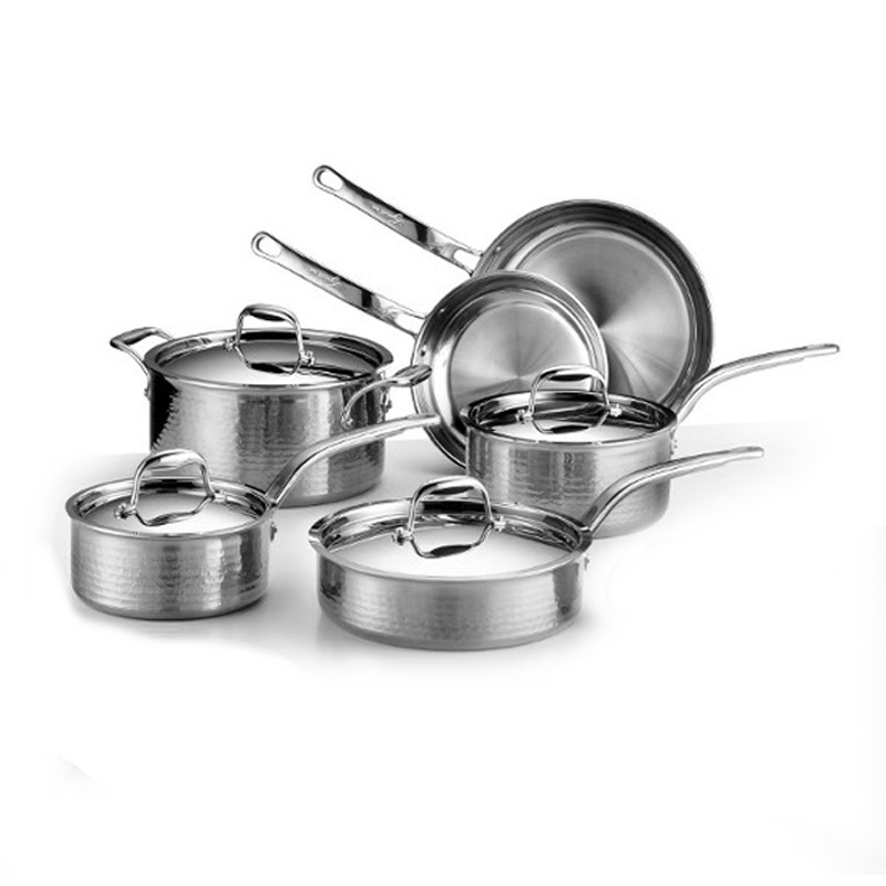 3Ply hammered stainless steel cookware set 10pcs cooking pot set with steel lid for Home Kitchen Cooking