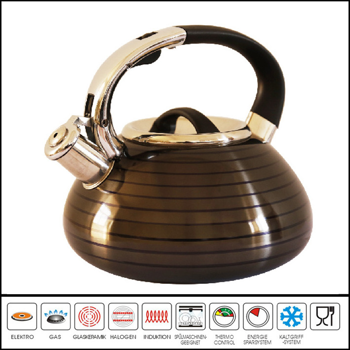 Wholesale Stainless Steel Whistle Kettle Teapot With Ni Face Handle Silicon Whistle Gas Kettle 304 Stainless Steel Teapot