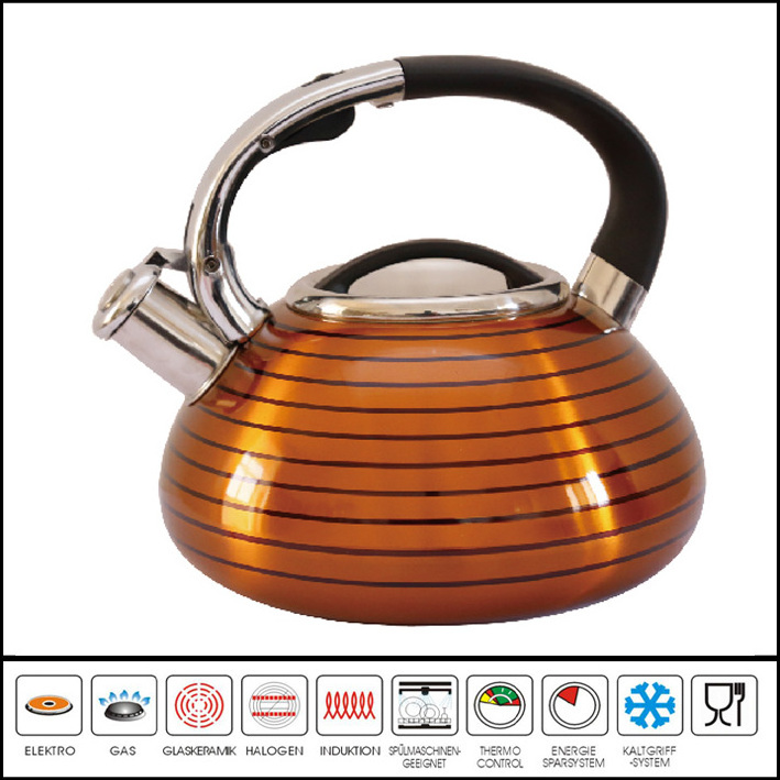 Wholesale Stainless Steel Whistle Kettle Teapot With Ni Face Handle Silicon Whistle Gas Kettle 304 Stainless Steel Teapot