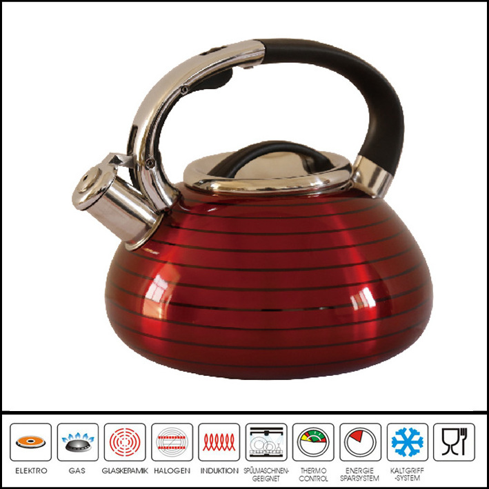 Wholesale Stainless Steel Whistle Kettle Teapot With Ni Face Handle Silicon Whistle Gas Kettle 304 Stainless Steel Teapot