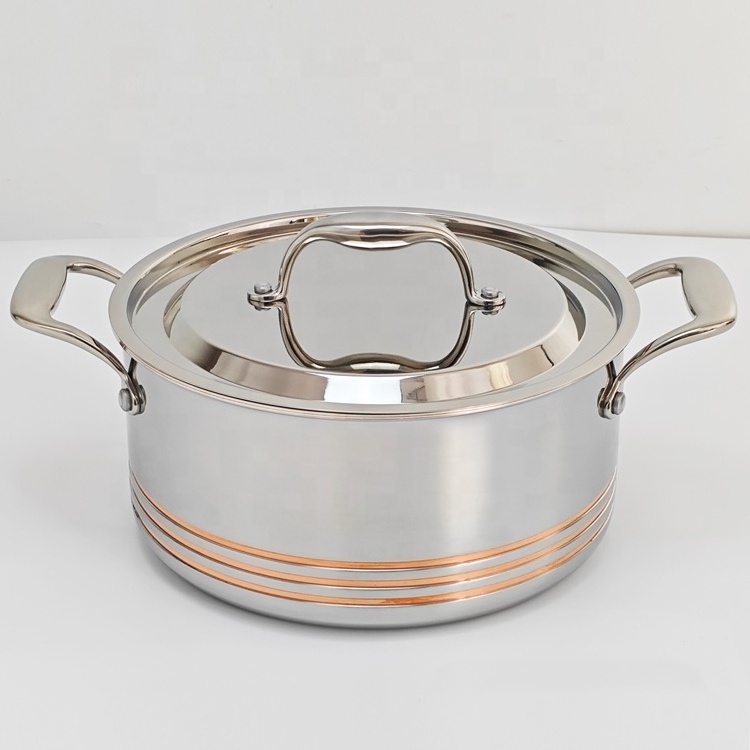 OEM 5 Ply copper core stainless steel 304 316 stockpot soup pot casserole 16cm18cm20cm22cm24cm26cm for home kitchen cooking