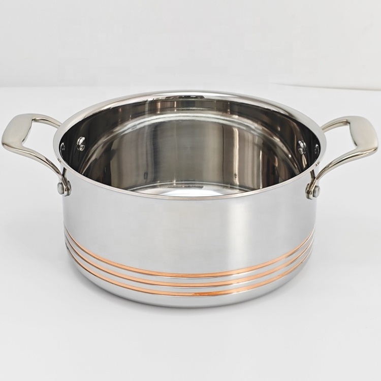 OEM 5 Ply copper core stainless steel 304 316 stockpot soup pot casserole 16cm18cm20cm22cm24cm26cm for home kitchen cooking