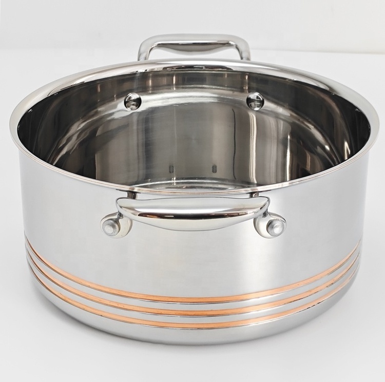 OEM 5 Ply copper core stainless steel 304 316 stockpot soup pot casserole 16cm18cm20cm22cm24cm26cm for home kitchen cooking