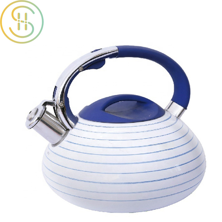 Wholesale Stainless Steel Whistle Kettle Teapot With Ni Face Handle Silicon Whistle Gas Kettle 304 Stainless Steel Teapot