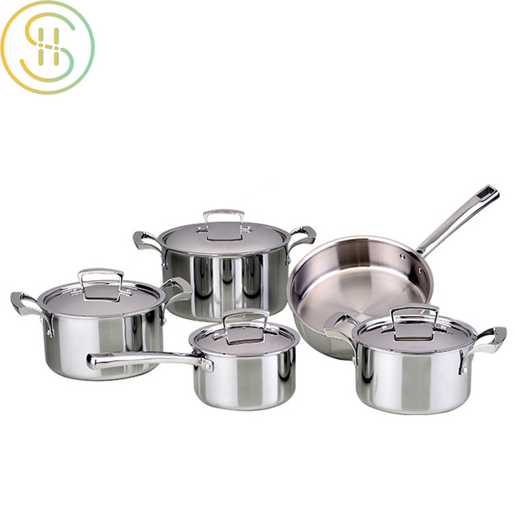 Cheap authentic kitchen cookware 9pcs stainless steel cooking pot set for household commercial gifts