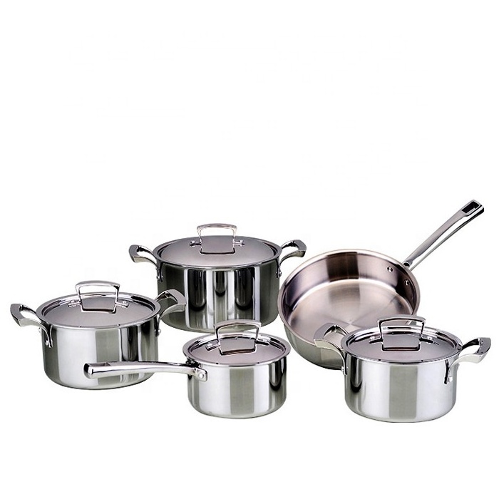 Cheap authentic kitchen cookware 9pcs stainless steel cooking pot set for household commercial gifts