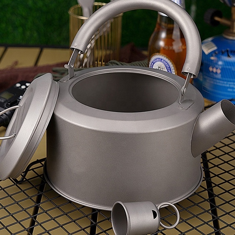 OEM Factory Titanium Kettle with Folding Handle Ultralight Portable Teapot for Outdoor Camping Coffee Maker