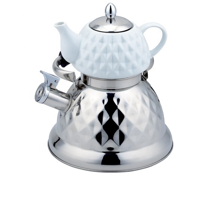 201 Stainless steels Whistle Kettle Set 3L Kettle with 0.7L Ceramic Teapot for Living room domestic WK 737