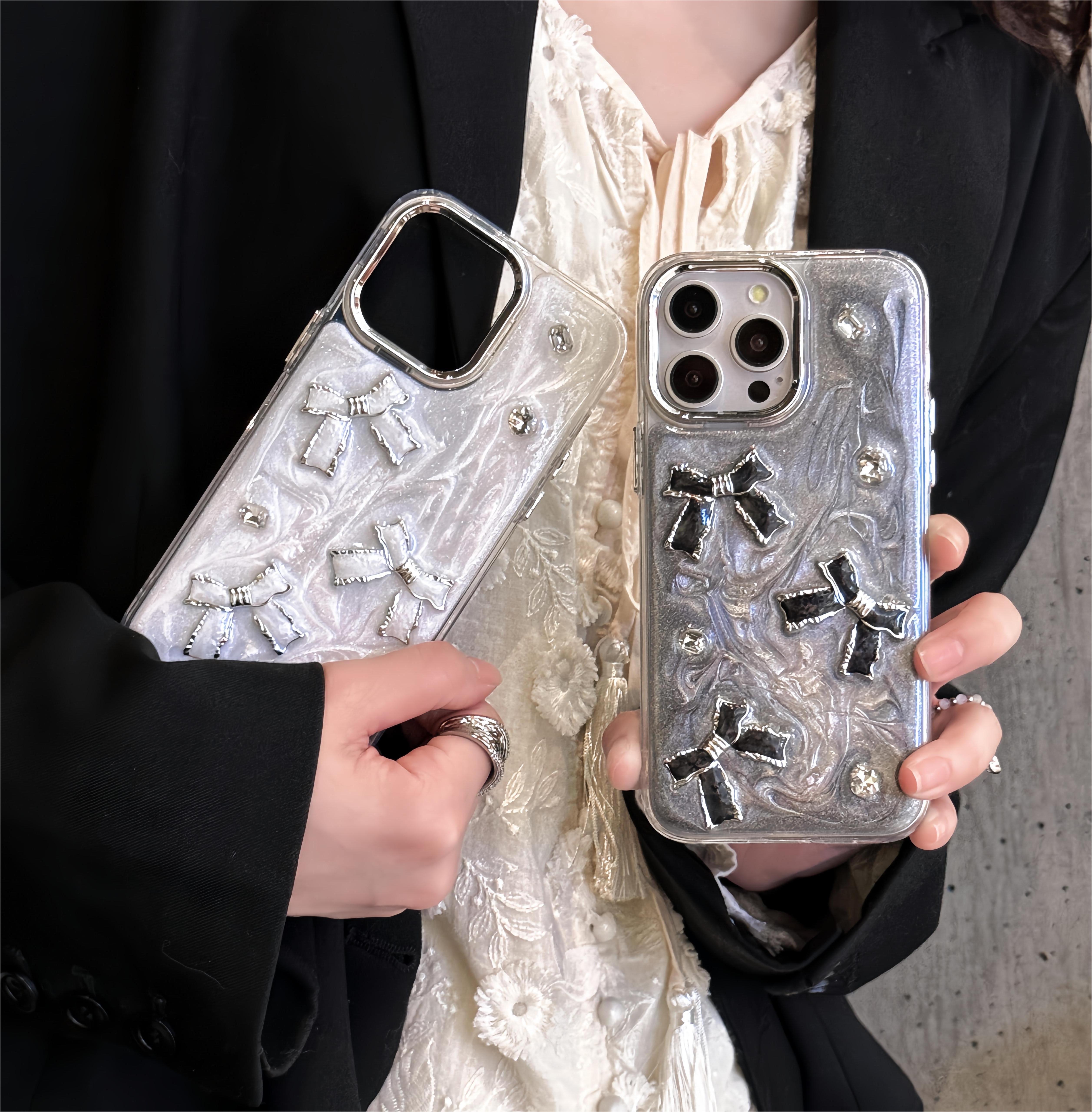 epoxy resin phone case ins 3D diamond bling cases for iphone 15 fashion Silver Glitter Glue Butterfly phone cases for iphone