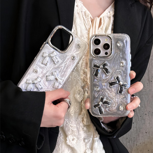 epoxy resin phone case ins 3D diamond bling cases for iphone 15 fashion Silver Glitter Glue Butterfly phone cases for iphone