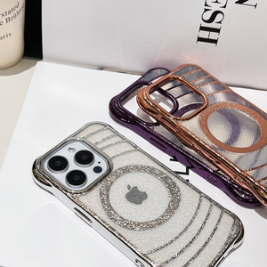 New electroplating line design Luxury Plating Glitter Phone Case for iPhone 15 hot sale clear bling phone cases with Magnetic