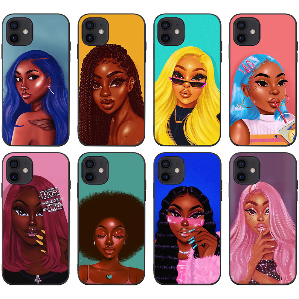 Customize Pattern Carcasas Para Celulares Women Magic Melanin Phone Case Black Girl For Iphone 12 13 14 Plus Pro Max Xr Xs Max