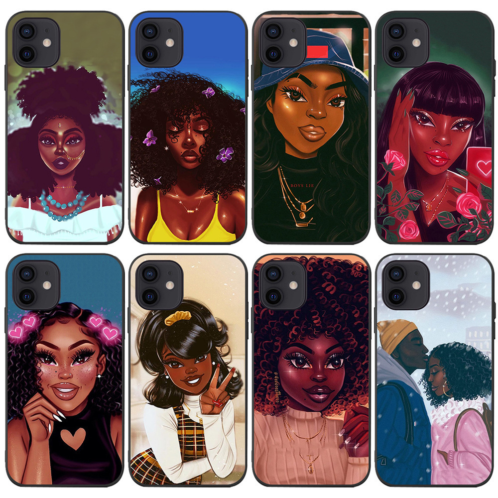 Customize Pattern Carcasas Para Celulares Women Magic Melanin Phone Case Black Girl For Iphone 12 13 14 Plus Pro Max Xr Xs Max