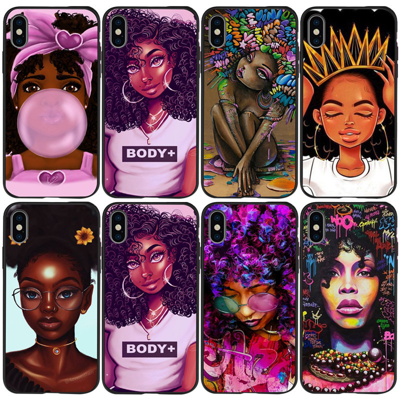 Customize Pattern Carcasas Para Celulares Women Magic Melanin Phone Case Black Girl For Iphone 12 13 14 Plus Pro Max Xr Xs Max