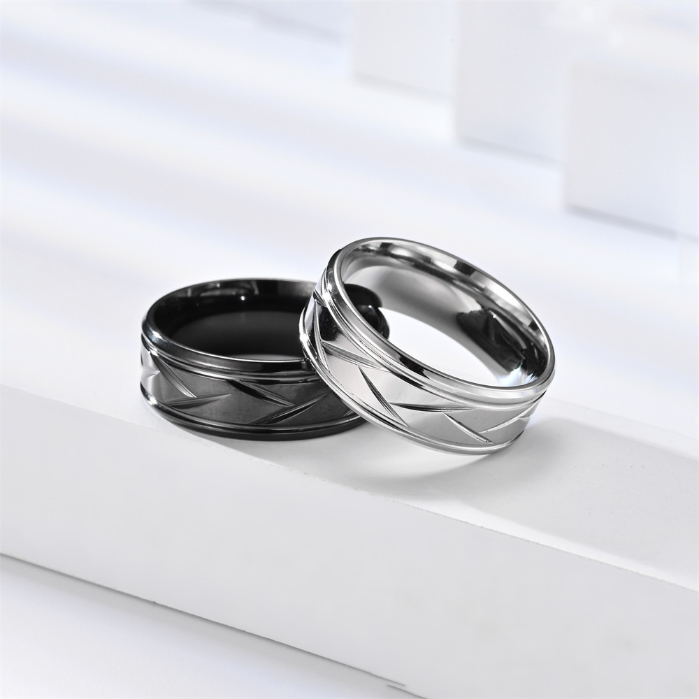 ARR025 Mens Spinner Anxiety Fidget Ring 8mm Stainless Steel Tire Stripe Ring for Stress Relieving