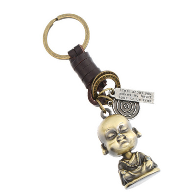 Skerwal Jewelry Buddha Statue KeyChain Gift Women Men Leather KeyRing Home Car Keys Holder Ladies Guardian Luck Present