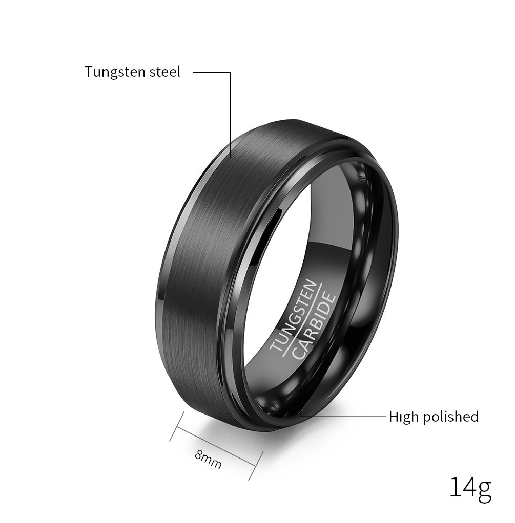 SSR020 Black Titanium Ring for Men 6mm 8mm 10mm Tungsten Carbide Mens Wedding Band Matte Brushed Rings