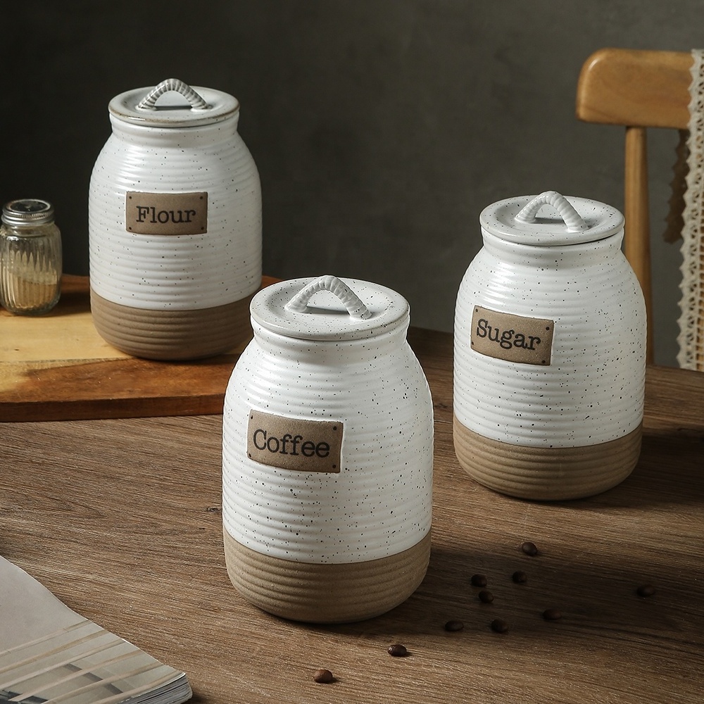 Modern home kitchen ware clay ceramic spice jar storage bottles & jars sealing lid canisters sets for the kitchen storage