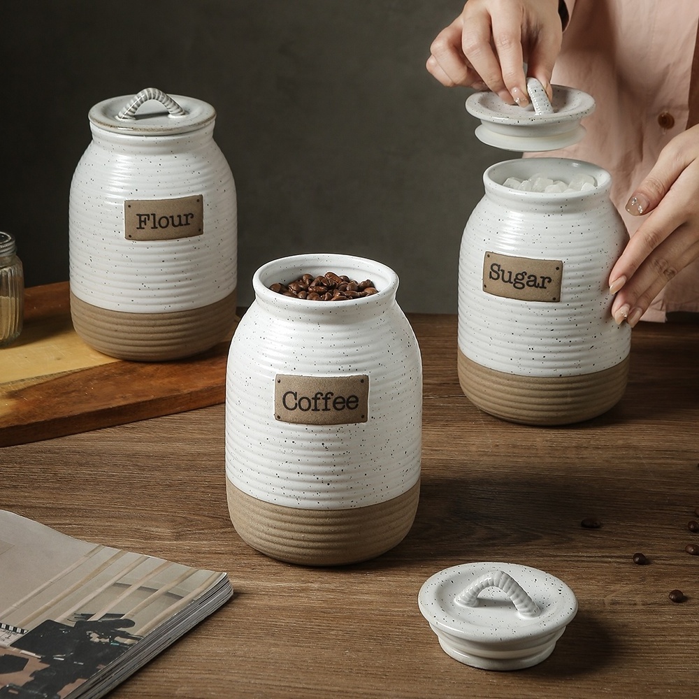 Modern home kitchen ware clay ceramic spice jar storage bottles & jars sealing lid canisters sets for the kitchen storage