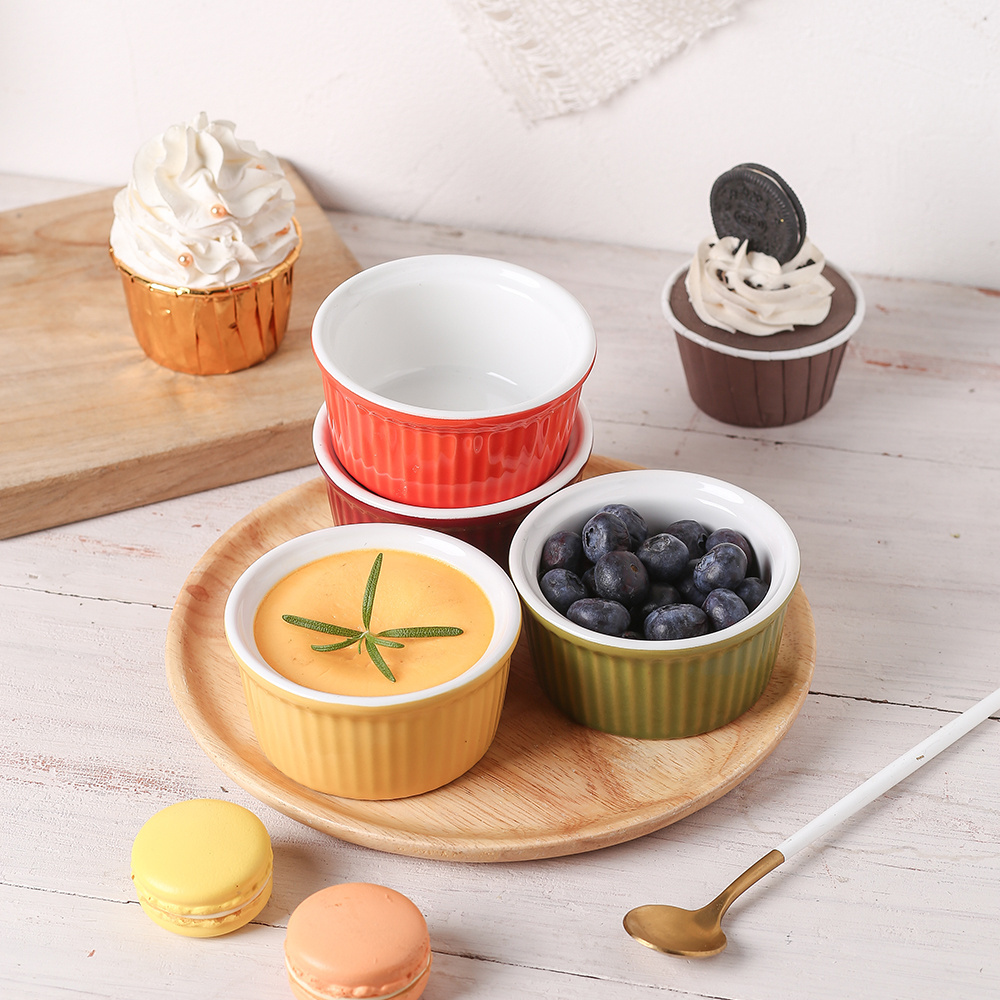 Creme Brulee Ramekins 5oz Set of 4 Baking Cups Ceramic Bakeware Ramekin Ceramic Nut Bowl