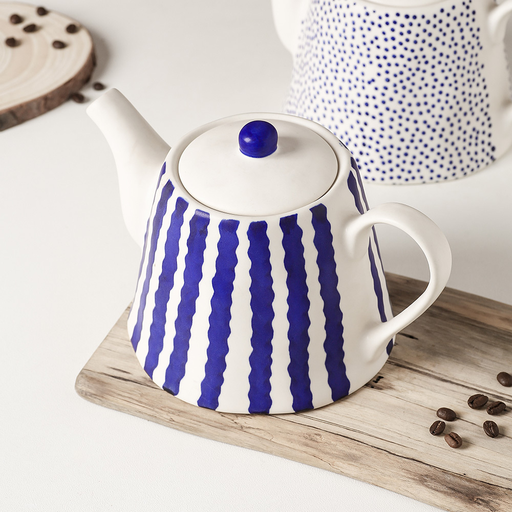 36oz Tetera Modern Design Blue and White Chinese Tea Pot Wholesale Ceramic Teapots Porcelain Tea Kettle with Lid