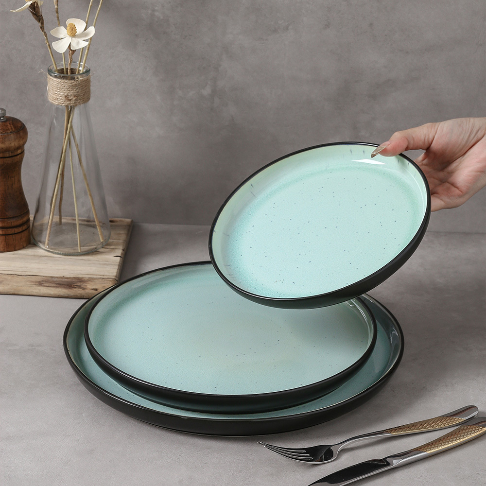 10 Inch Color Glaze Matte Blue Round Porcelain Serving Platter Ceramic Dishes Set Simple Dinner Plate for Home Restaurant