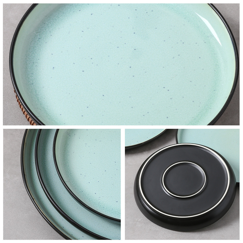 10 Inch Color Glaze Matte Blue Round Porcelain Serving Platter Ceramic Dishes Set Simple Dinner Plate for Home Restaurant