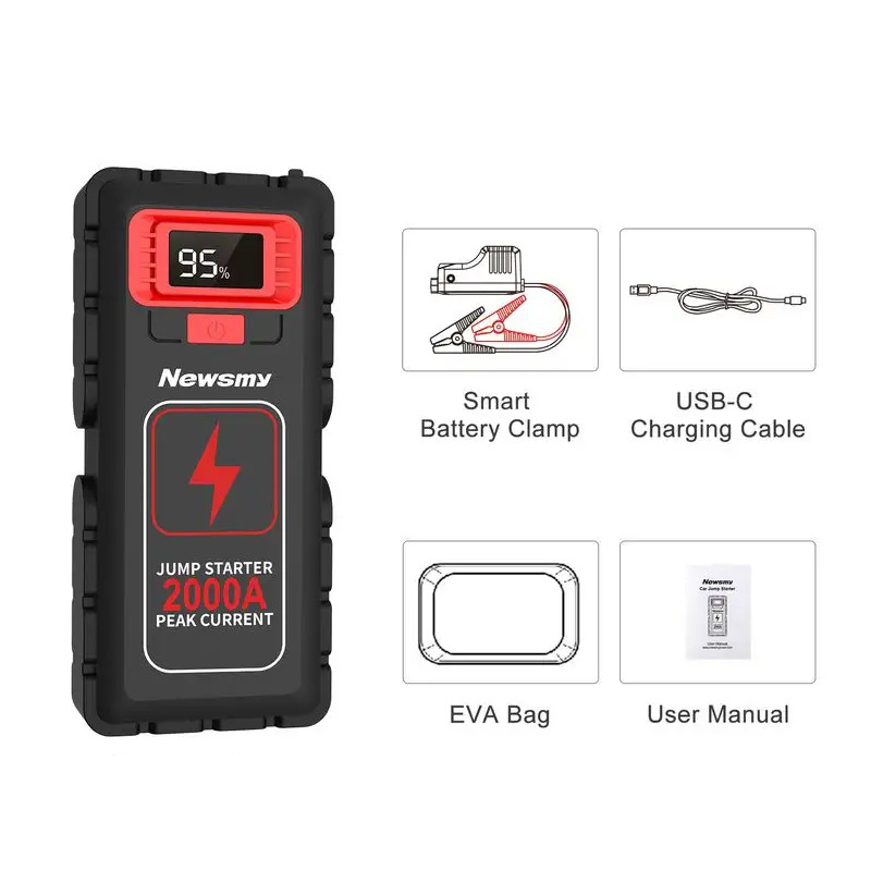 Newsmy OEM 2000A 12V jump booster Emergency Car Battery Portable Vehicle Jump starter for auto