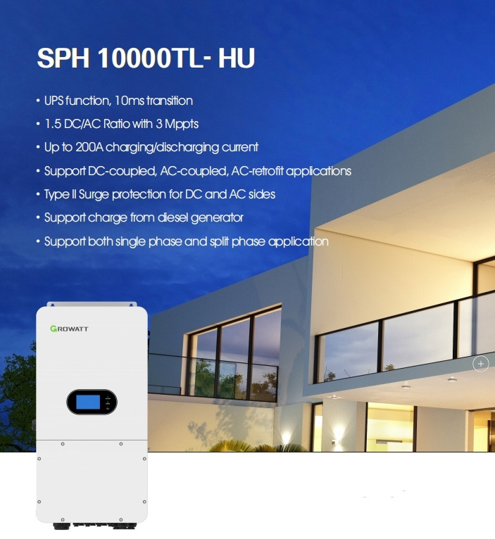 Growatt SPH 10000TL- HU hybrid solar inverter 10kw hot sale for home use