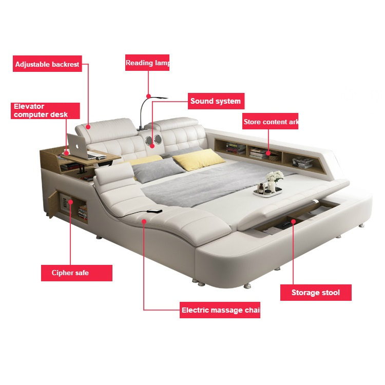 wholesale Modern leather Smart beds Multifunctional bed intelligent bed with massage storage king size