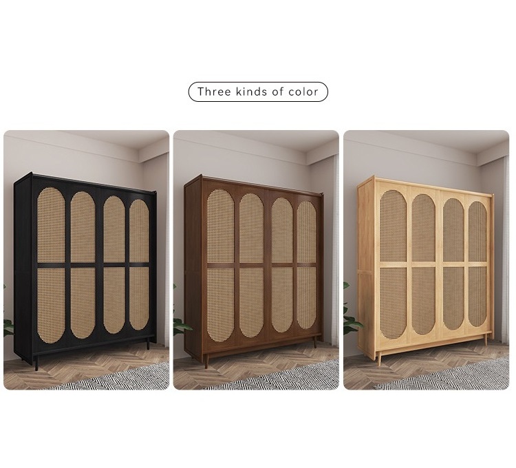 luxury wardrobe bedroom furniture large capacity rattan wooden wardrobe cabinet wood wardrobe modern