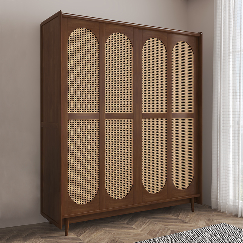 luxury wardrobe bedroom furniture large capacity rattan wooden wardrobe cabinet wood wardrobe modern