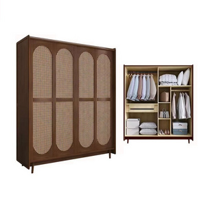 luxury wardrobe bedroom furniture large capacity rattan wooden wardrobe cabinet wood wardrobe modern