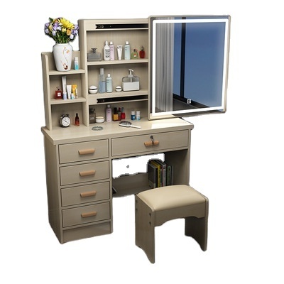 Makeup Vanity Dressing Table with Mirror, 5 Drawers & Shelves,upholstered stool and Dresser Desk bedroom furniture