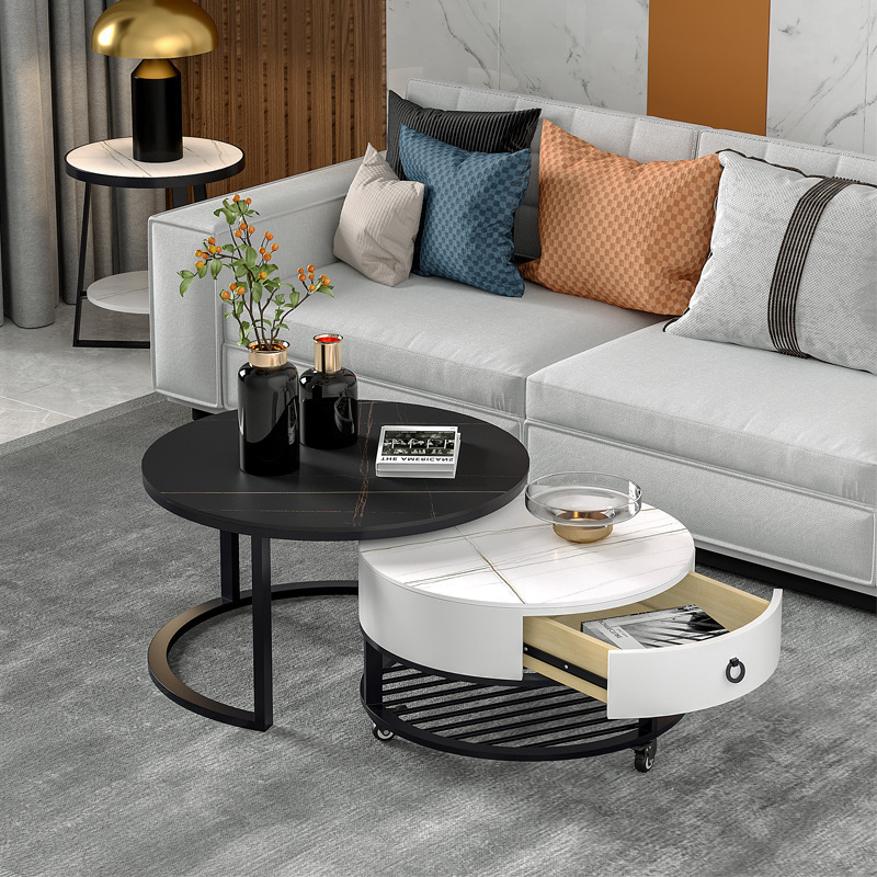 modern simple iron frame movable pulley big storage furniture luxury coffee table for living room