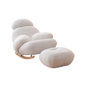 ins style cream color high quality boucle cute single sofa leisure chair rocking chair with ottoman for home