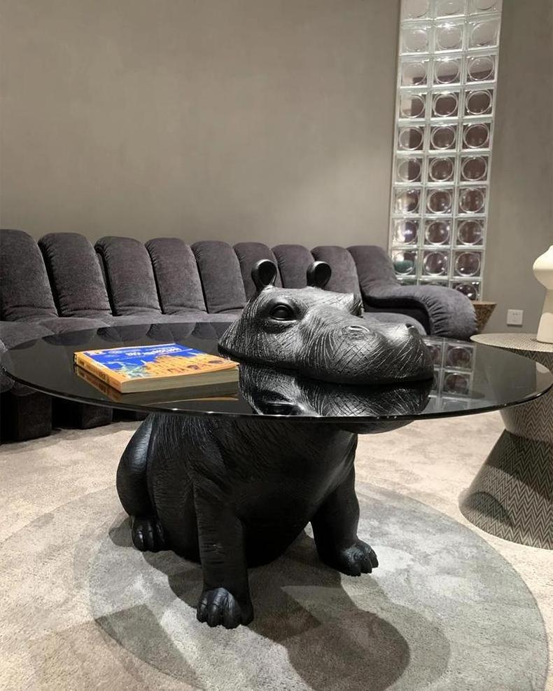 attractive design hippo shape frame glass coffee table modern beside table cafe table for living room