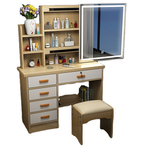 Makeup Vanity Dressing Table with Mirror, 5 Drawers & Shelves,upholstered stool and Dresser Desk bedroom furniture