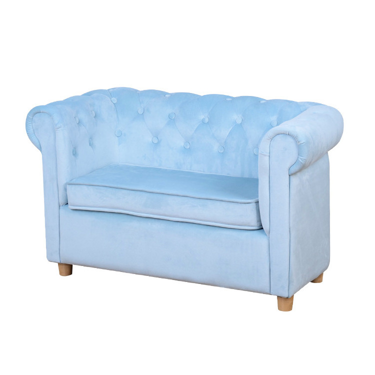 modern simple style blue wood frame foam two seats baby sofas couch furniture for bedroom preschool living room