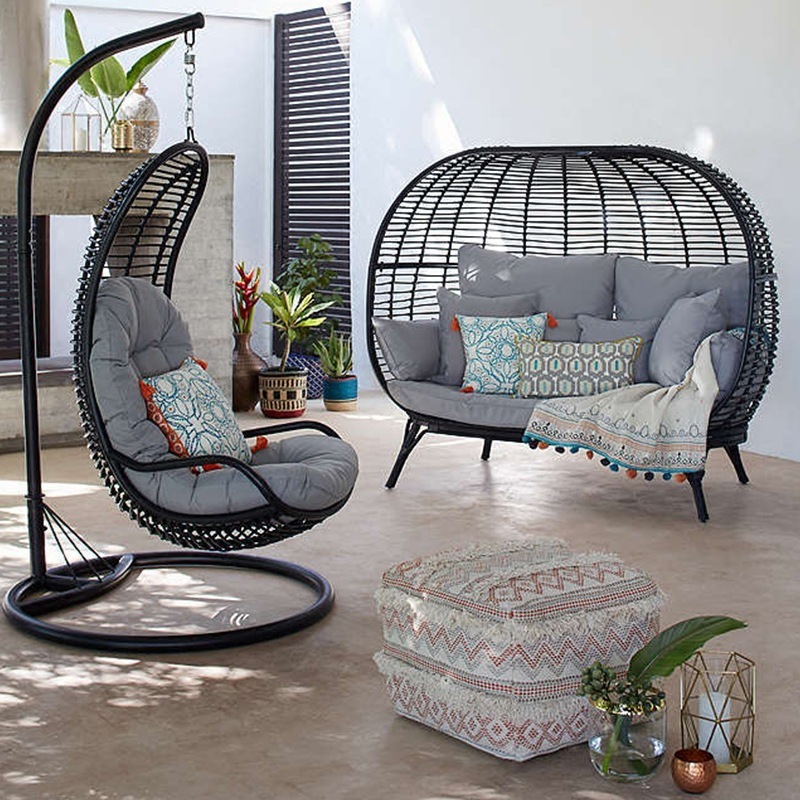 Creative Bird Nest shape double seat cheap egg swing chair patio swings with Metal frame