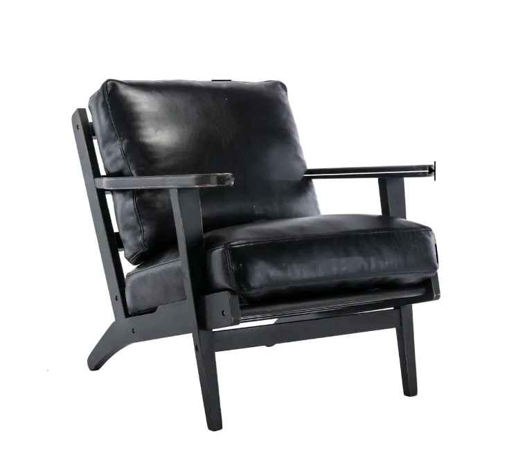 NEWSEN home furniture Solid Wood Black PU Leather Accent Chair Modern Armchair Single recliner Sofa lounge Chair for Living Room