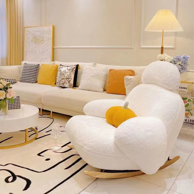 ins style cream color high quality boucle cute single sofa leisure chair rocking chair with ottoman for home