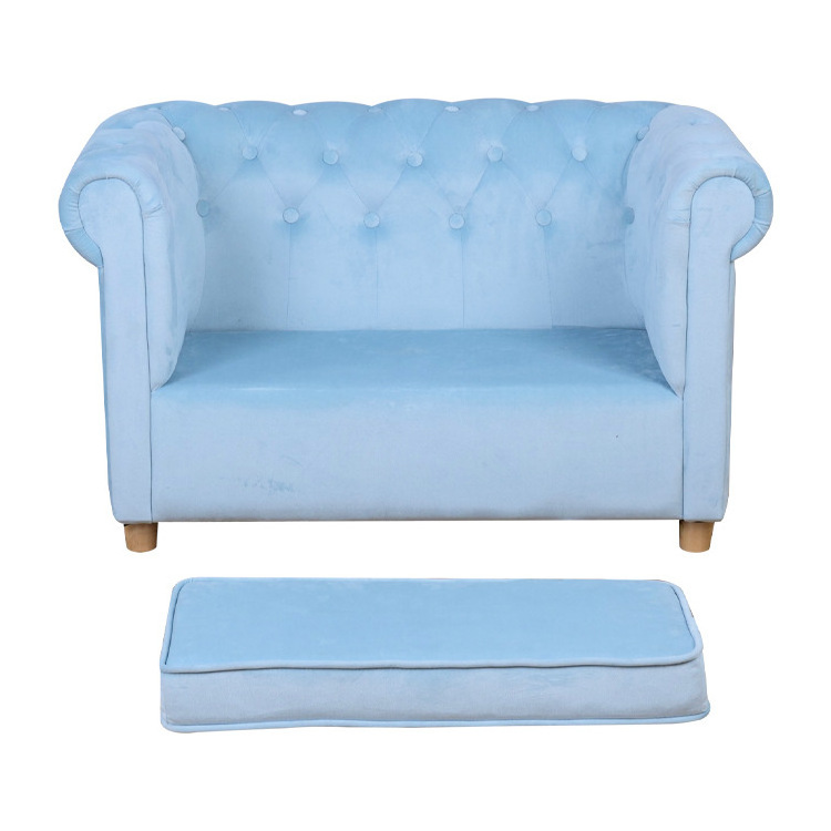 modern simple style blue wood frame foam two seats baby sofas couch furniture for bedroom preschool living room