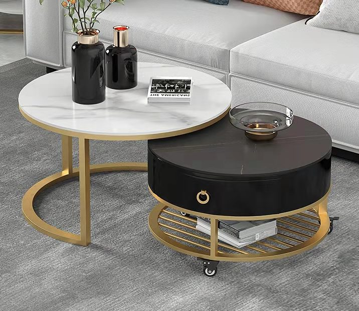 modern simple iron frame movable pulley big storage furniture luxury coffee table for living room