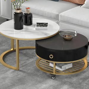 modern simple iron frame movable pulley big storage furniture luxury coffee table for living room