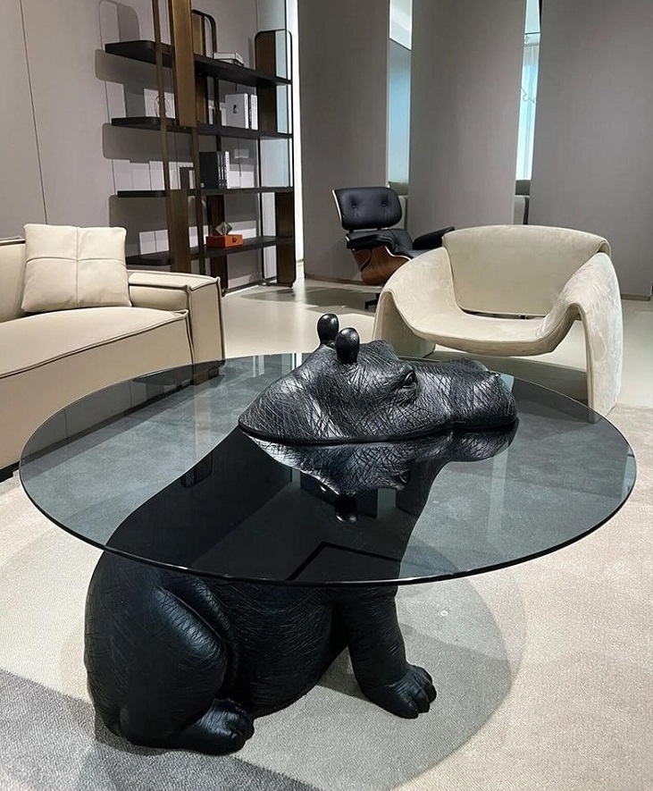 attractive design hippo shape frame glass coffee table modern beside table cafe table for living room