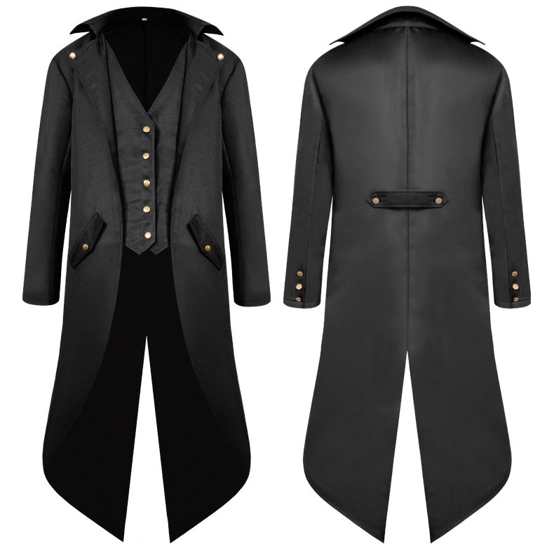 Men Victoria Edwardian Steampunk Trench Coat Frock Outwear Vintage Prince Overcoat Medieval Renaissance Jacket Cosplay Costume